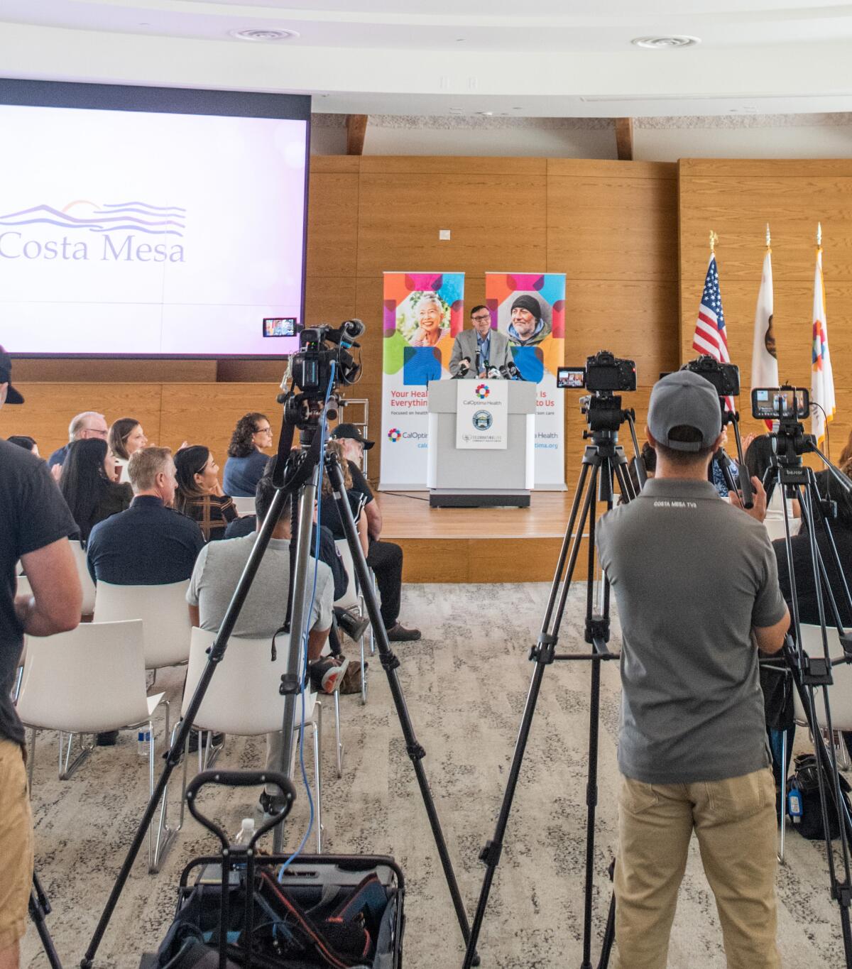 Sergey Sergeyev, CEO of Celebrating Life Community Health Center, speaks Wednesday in a news conference in Costa Mesa.