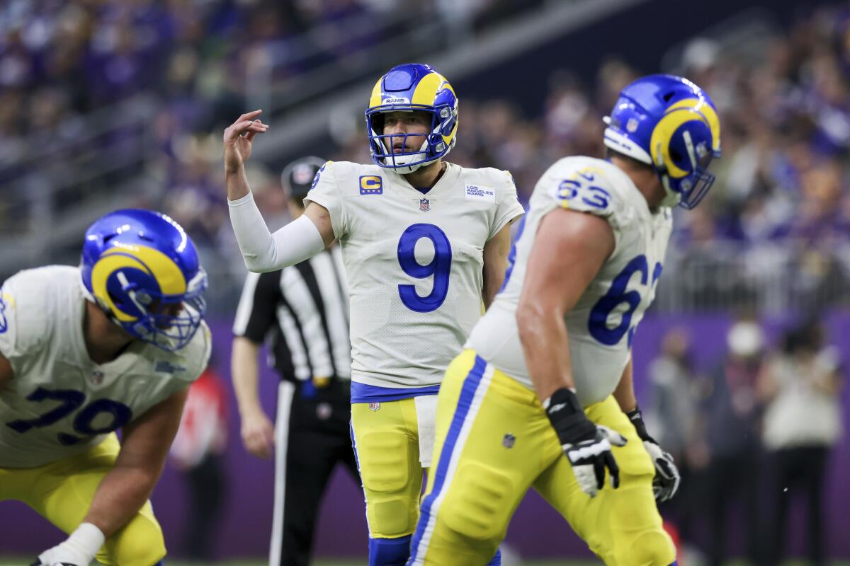 Los Angeles Rams quarterback Matthew Stafford (9) in action during the first half.