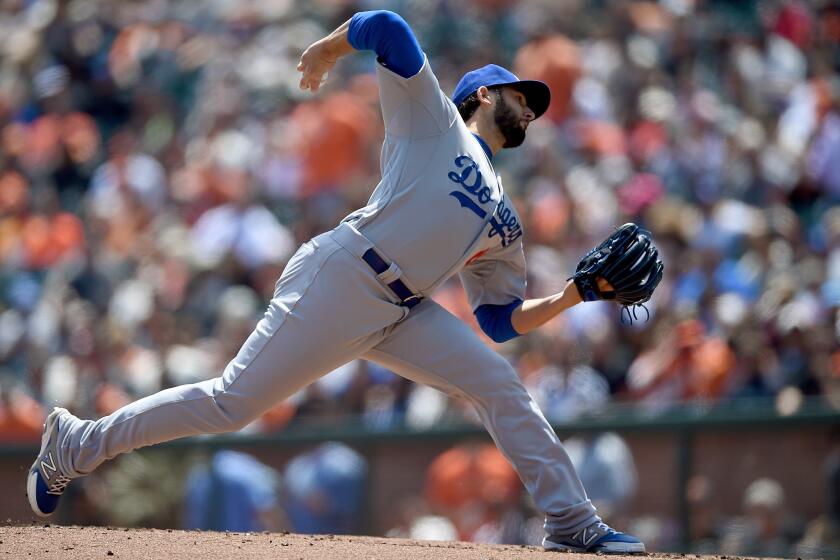 Dodgers starting pitcher Mike Bolsinger allowed one run in 5 2/3 innings in his start against the Giants. The Dodgers lost 3-2 in 10 innings.