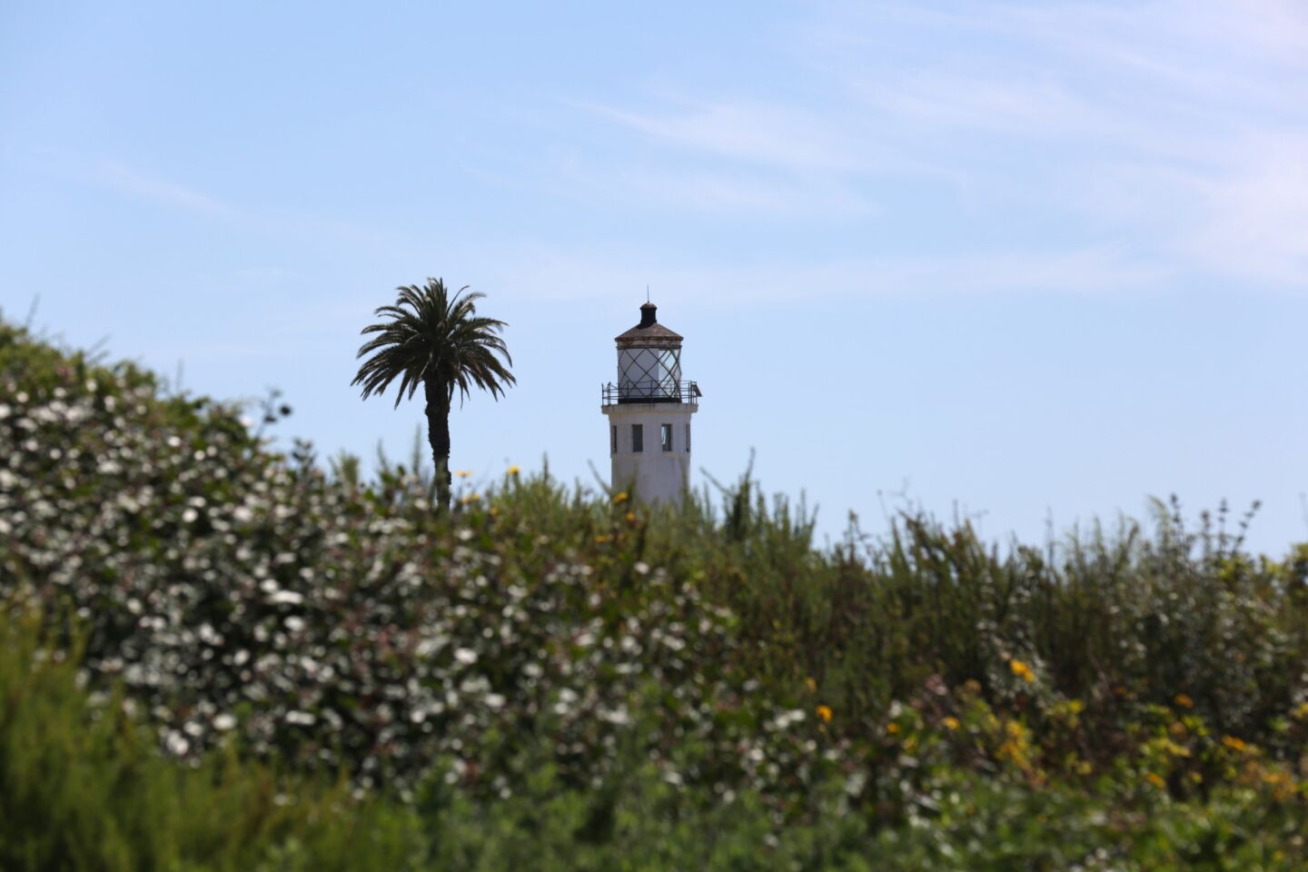 The Point Vicente Lighthouse as seen from Point Vicente Interpretive Center in Rancho Palos Verdes.