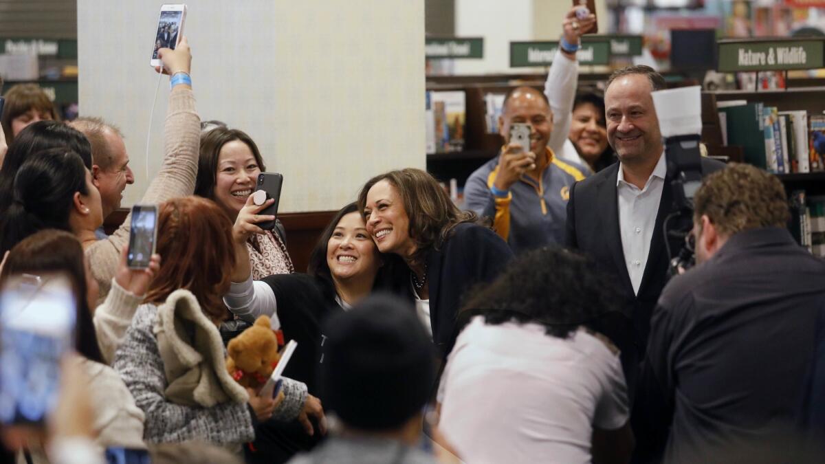 Sen. Kamala Harris of California, who is expected to announce her campaign for president within weeks, promotes her new book at Barnes & Noble at the Grove on Sunday in Los Angeles.