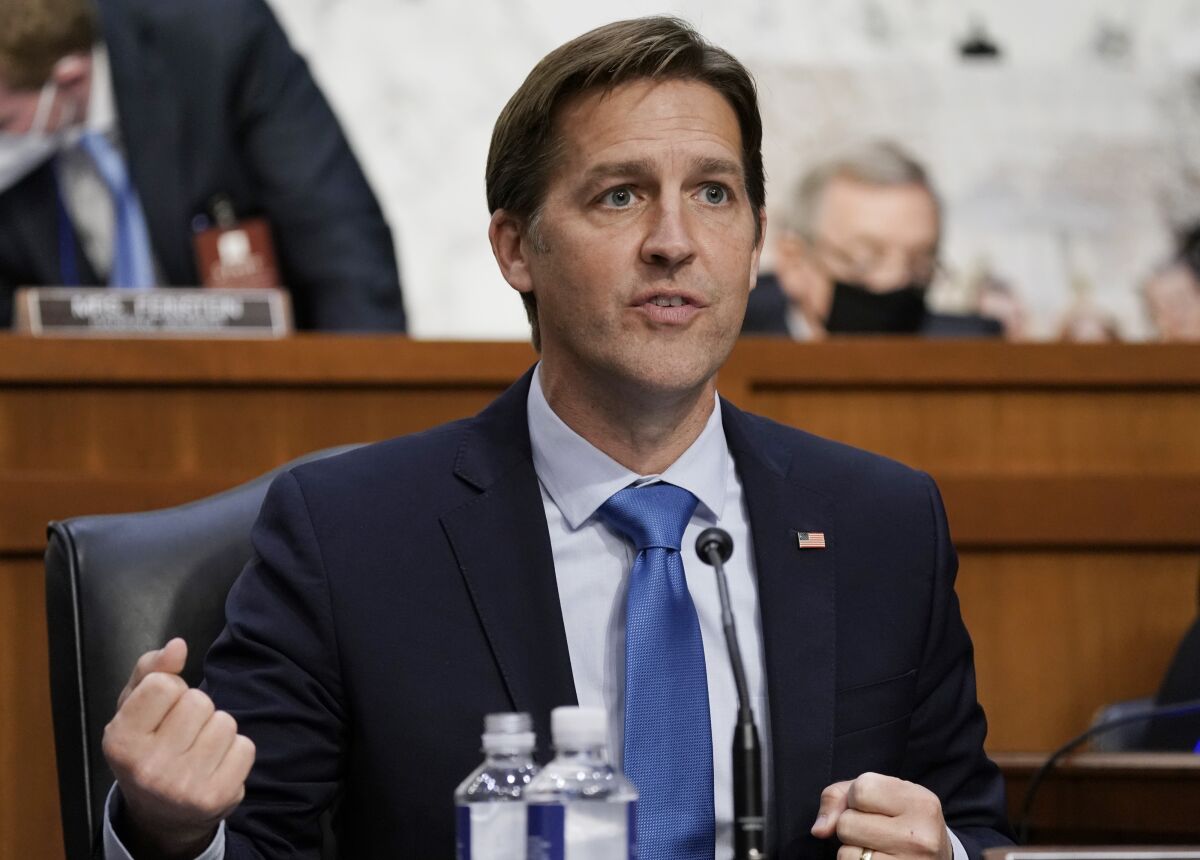 Sen. Ben Sasse, R-Neb., speaks during the confirmation hearing for Supreme Court nominee Amy Coney Barrett, before the Senate Judiciary Committee, Wednesday, Oct. 14, 2020, on Capitol Hill in Washington. (Ken Cedeno/Pool via AP)