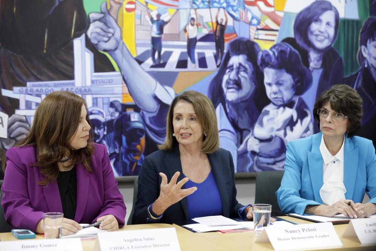 Rep. Nancy Pelosi meets with young immigrants protected by the Deferred Action for Childhood Arrivals program in downtown Los Angeles.
