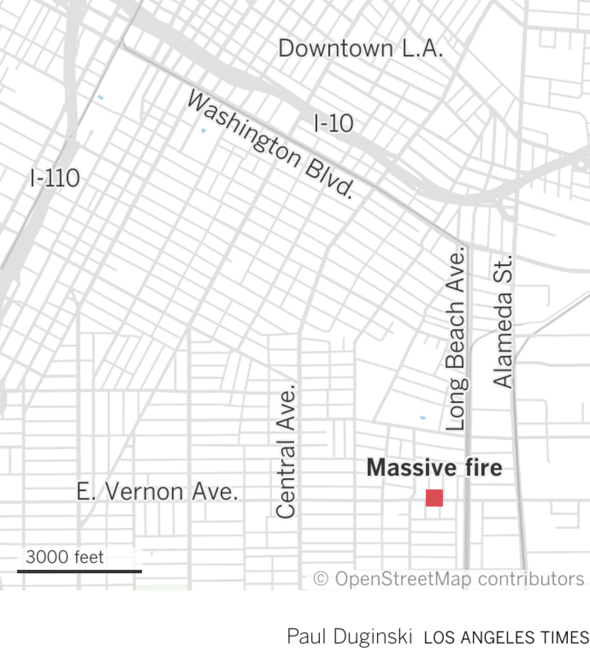 Location of fire that destroyed several in South Los Angeles.