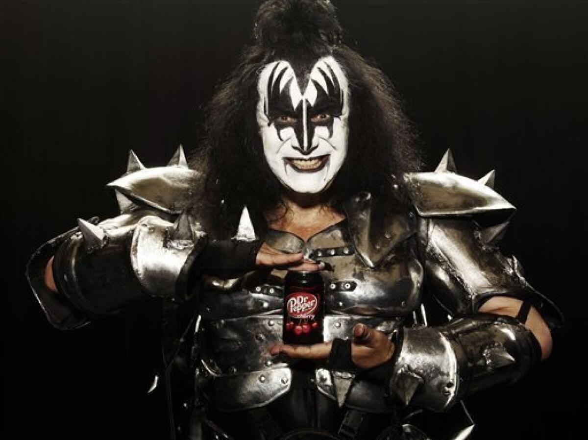This image provided by Dr. Pepper Snapple shows part of a television ad featuring Kiss band member Gene Simmons that aired during the 2010 Super Bowl. (AP Photo/Dr. Pepper Snapple) NO SALES