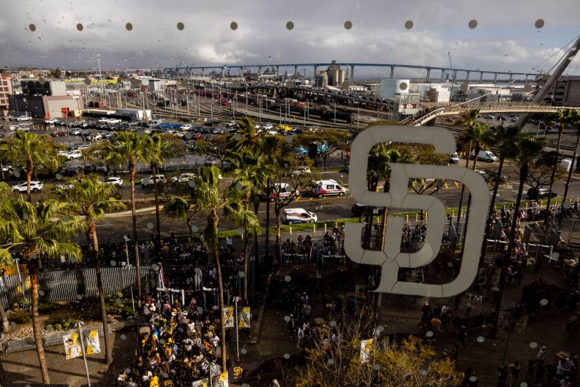 San Diego, CA - March 30: Fans head into the stadium on Opening Day at Petco Park on Thursday, March 30, 2023 in San Diego, CA. (Sam Hodgson / The San Diego Union-Tribune)