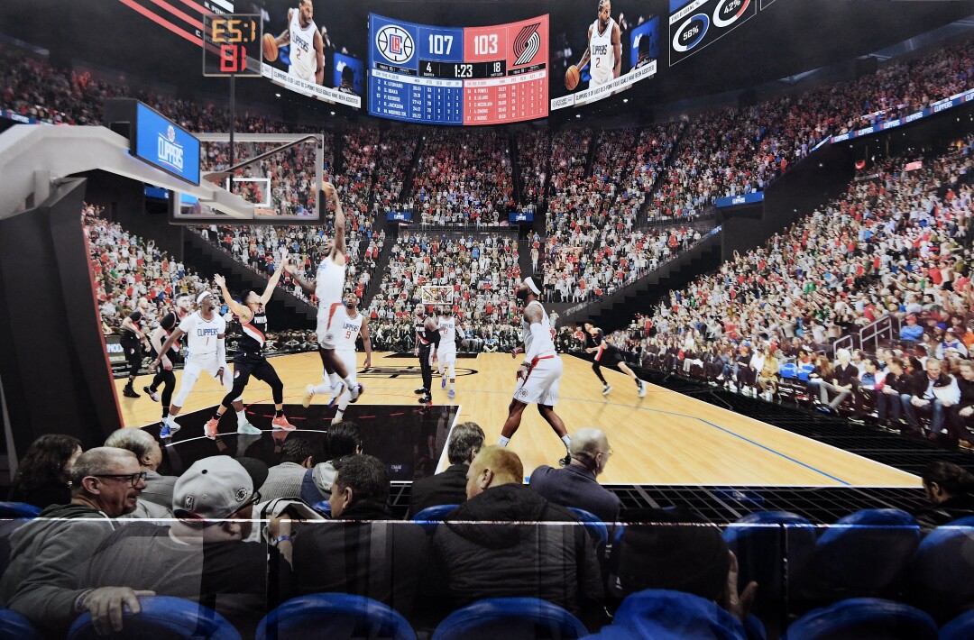A rendering of a game being played in The Intuit Dome, the future home of the Clippers.
