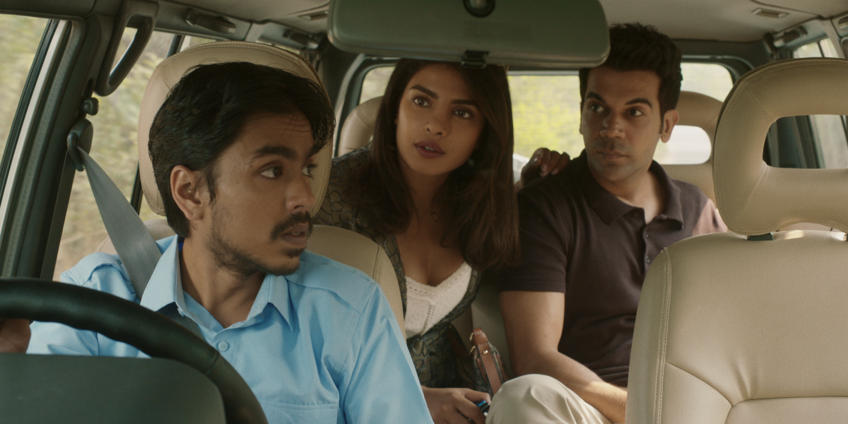 Adarsh Gourav, Priyanka Chopra Jonas and Rajkummar Rao in the movie "The White Tiger."