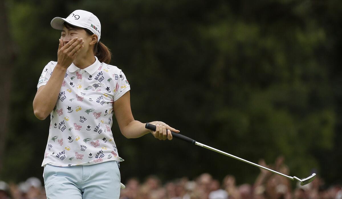 Hinako Shibuno celebrates after winning the Women's British Open.