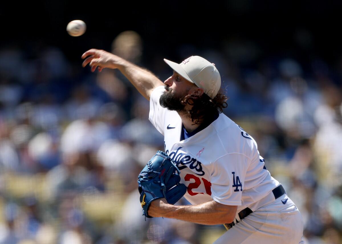 Dodgers starter Tony Gonsolin delivers during the fifth inning.