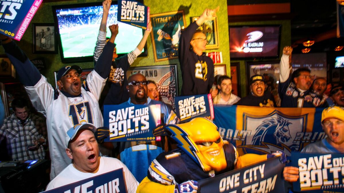 Chargers fans last year held a press conference at the Tilted Kilt in Mission Valley in support of keeping the Chargers in San Diego.