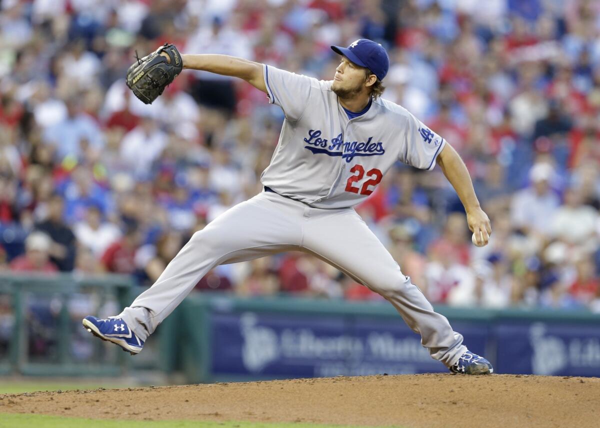 Dodgers starter Clayton Kershaw earned his 12th win of the season in a 5-0 victory over the Philadelphia Phillies on Saturday.
