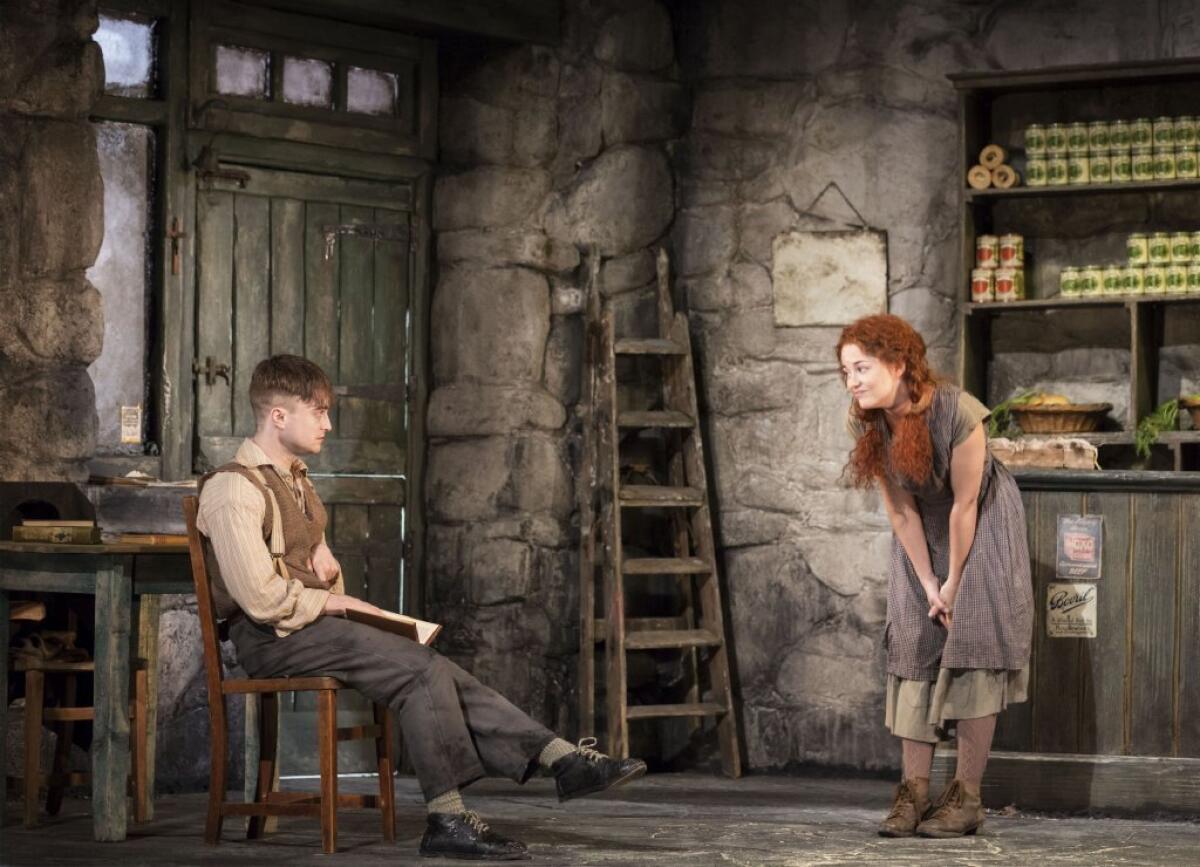 Daniel Radcliffe, left, and Sarah Green performing in "The Cripple of Inishmaan" at the Cort Theatre in New York.