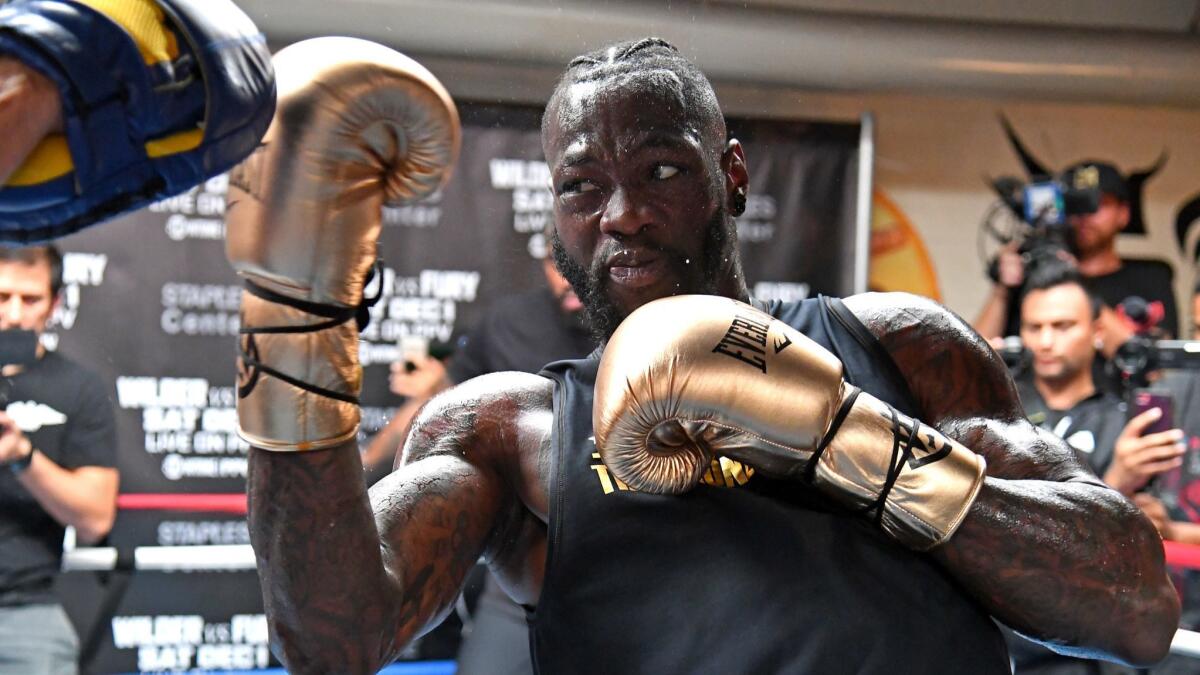 Deontay Wilder works out for the media at Churchill Boxing Club in November.