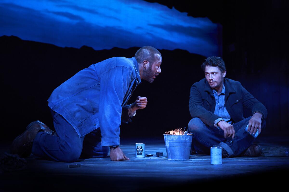 James Franco, right, as George and Chris O'Dowd as Lenny in a scene from the recent Broadway revival of "Of Mice and Men."