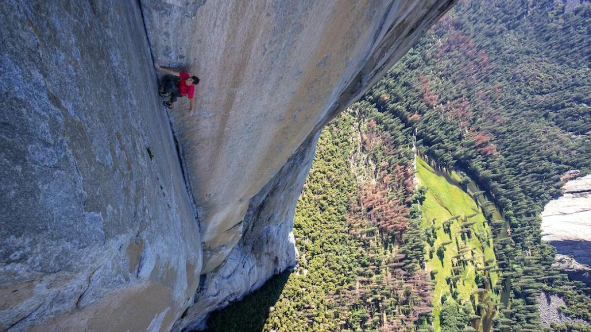 Alex Honnold climbs through the enduro corner on El Capitan's Freerider. (National Geographic/Jimmy Chin)