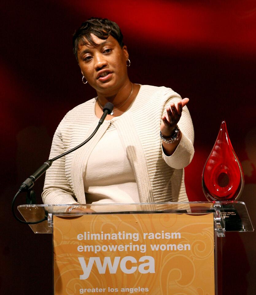 Laphonza Butler receives the 2012 Phenomenal Woman Award during the YWCA Greater Los Angeles 2012 Phenomenal Woman Awards at Omni Los Angeles Hotel on May 16, 2012 in Los Angeles, California. (Photo by Maury Phillips/WireImage)