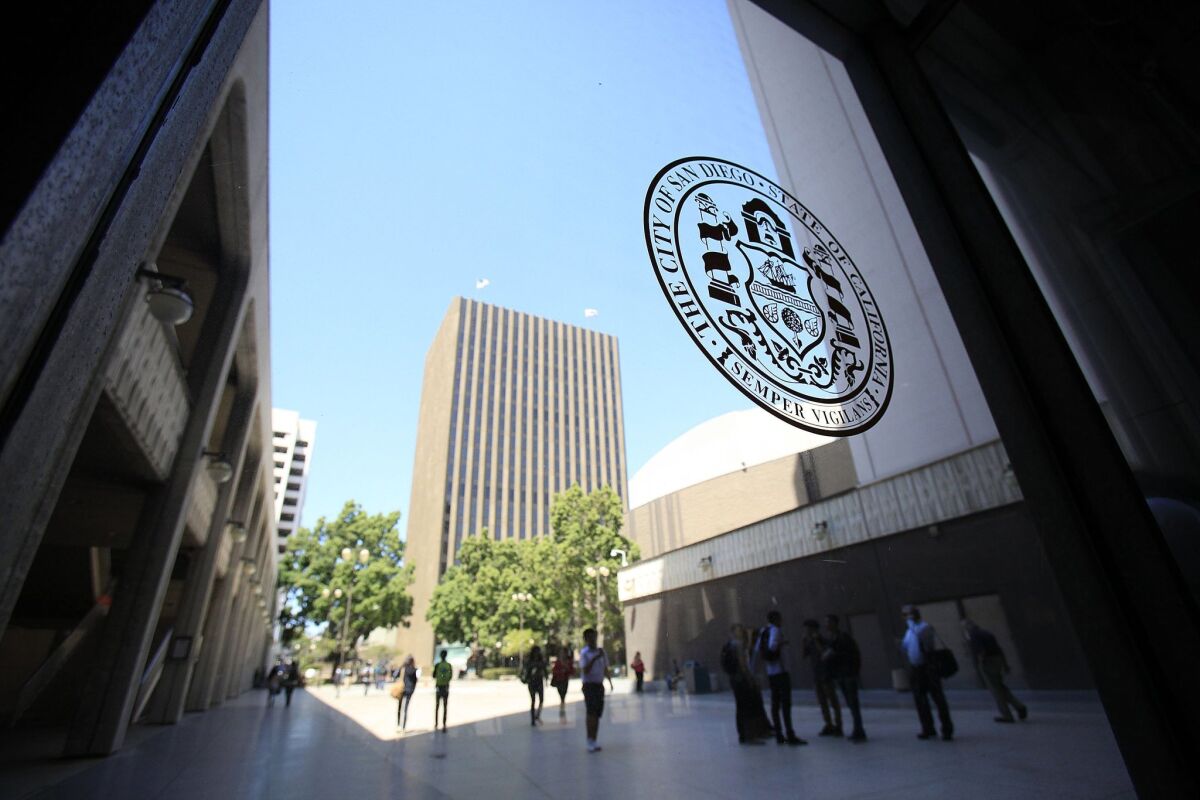 An image of San Diego City Hall. Elected officials recently announced plans to project the city's most vulnerable residents amid the economic fallout from the coronavirus pandemic.