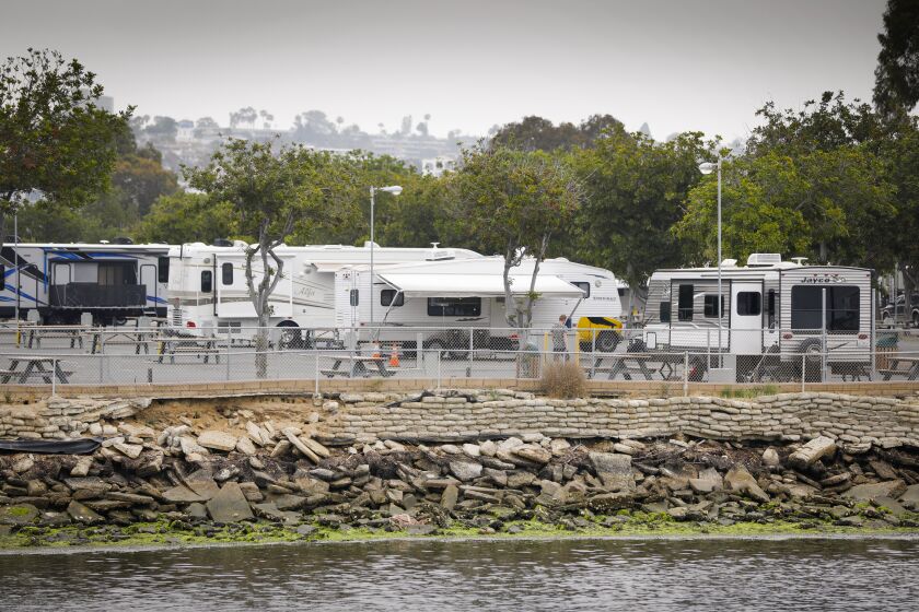 Part of Mission Bay RV Resort as seen from Campland on the Bay, June 6, 2019 in San Diego, California.
