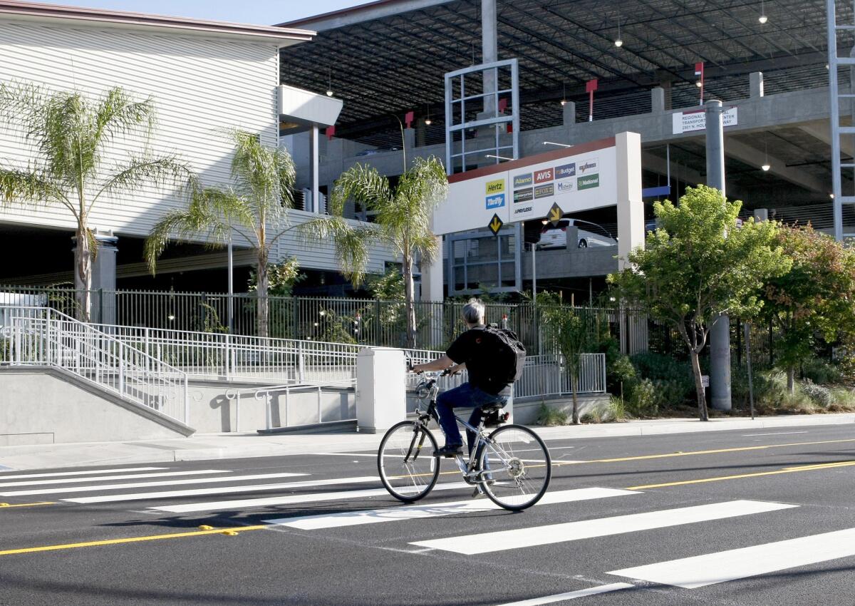 Rather than being on all the time, several areas in the transportation center at Bob Hope Airport will have about 50% of their lights on at different times.