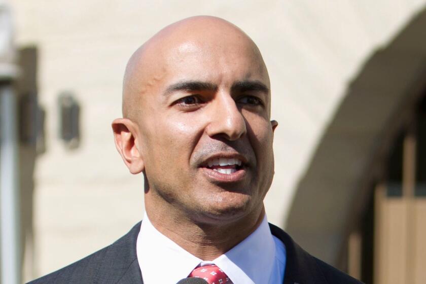 Neel Kashkari, president of the Federal Reserve Bank of Minneapolis, gives a speech in Sacramento while running for California governor in 2014.