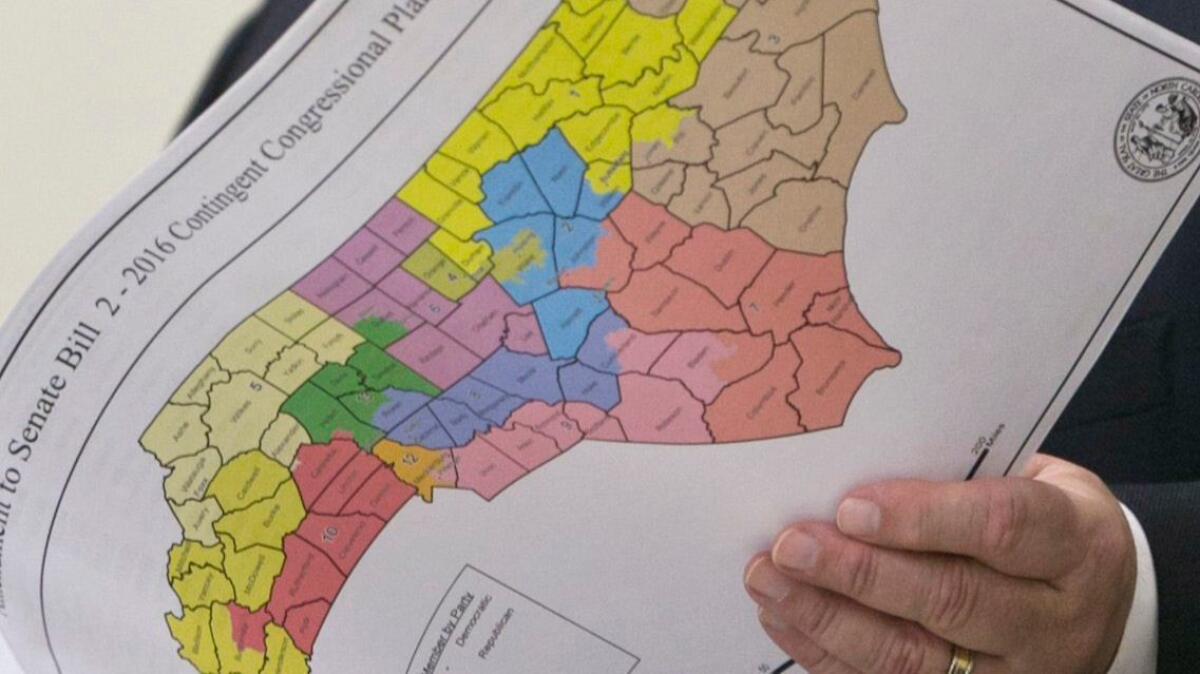 A newly printed map of North Carolina after redistricting, in Raleigh, N.C. on Feb. 16, 2016.