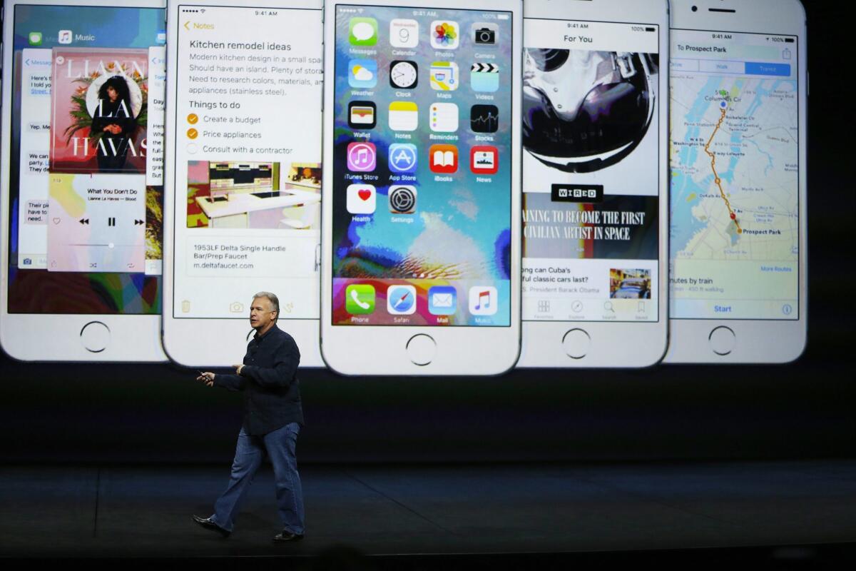 The iPhone 6S and 6S Plus are introduced by Apple senior vice president of worldwide marketing Phil Schiller during an event last week in San Francisco.