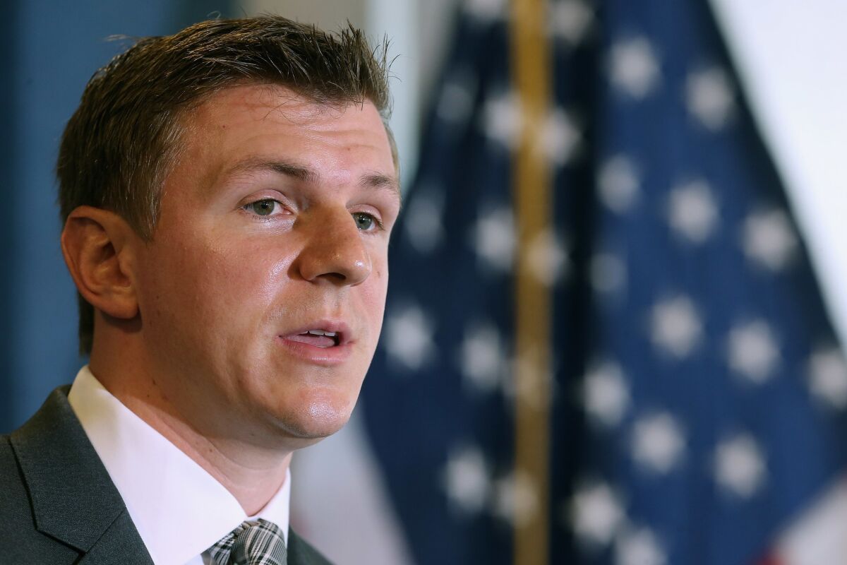 Conservative undercover journalist James O'Keefe holds a news conference at the National Press Club in 2015. (Chip Somodevilla / Getty Images)