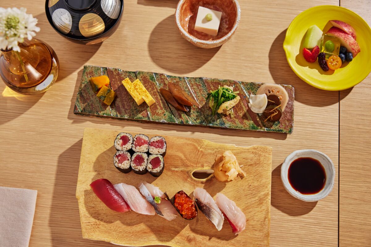 An array of nigiri and sushi selections at Morihiro restaurant.