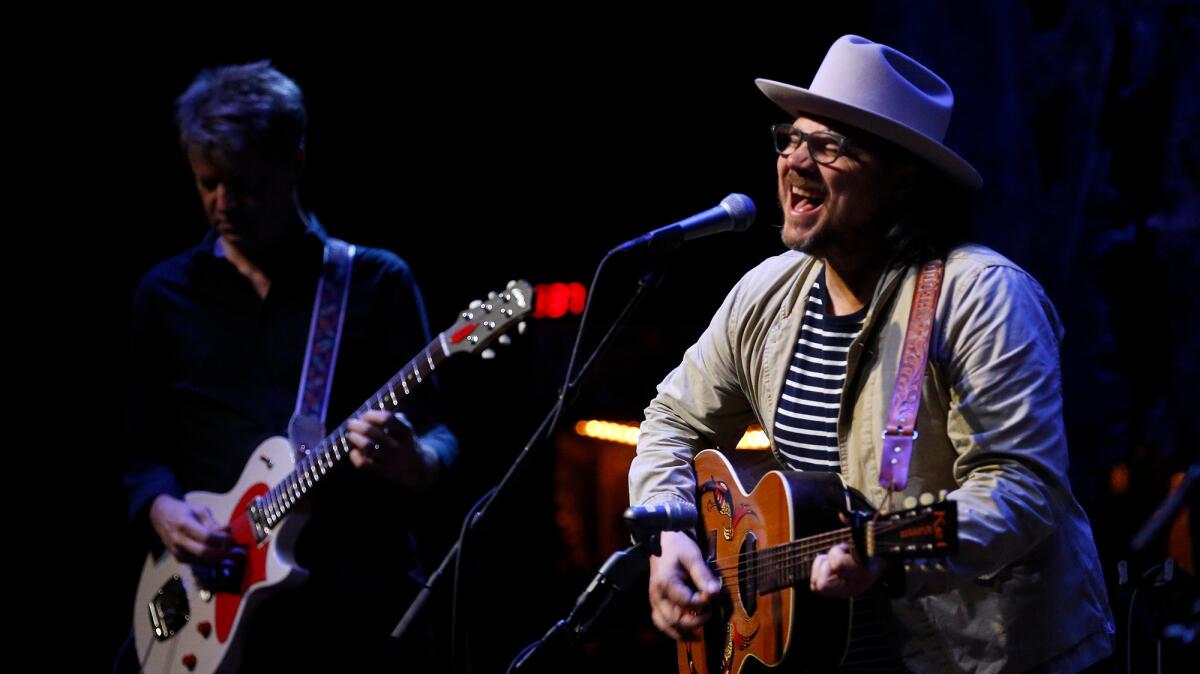 Wilco's Nels Cline, left, and Jeff Tweedy in the first of three nights at the Theatre at the Ace Hotel.
