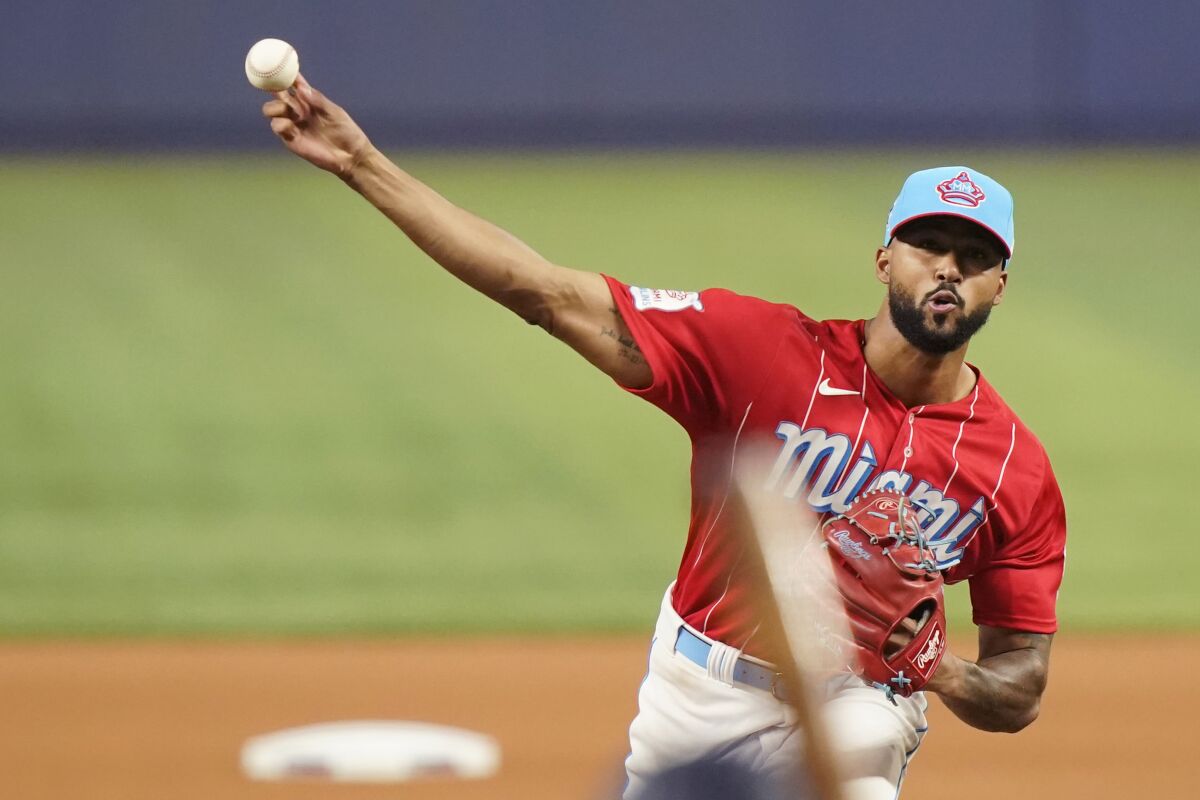 Miami Marlins pitcher Sandy Alcantara delivers Sept. 24 against the Washington Nationals.