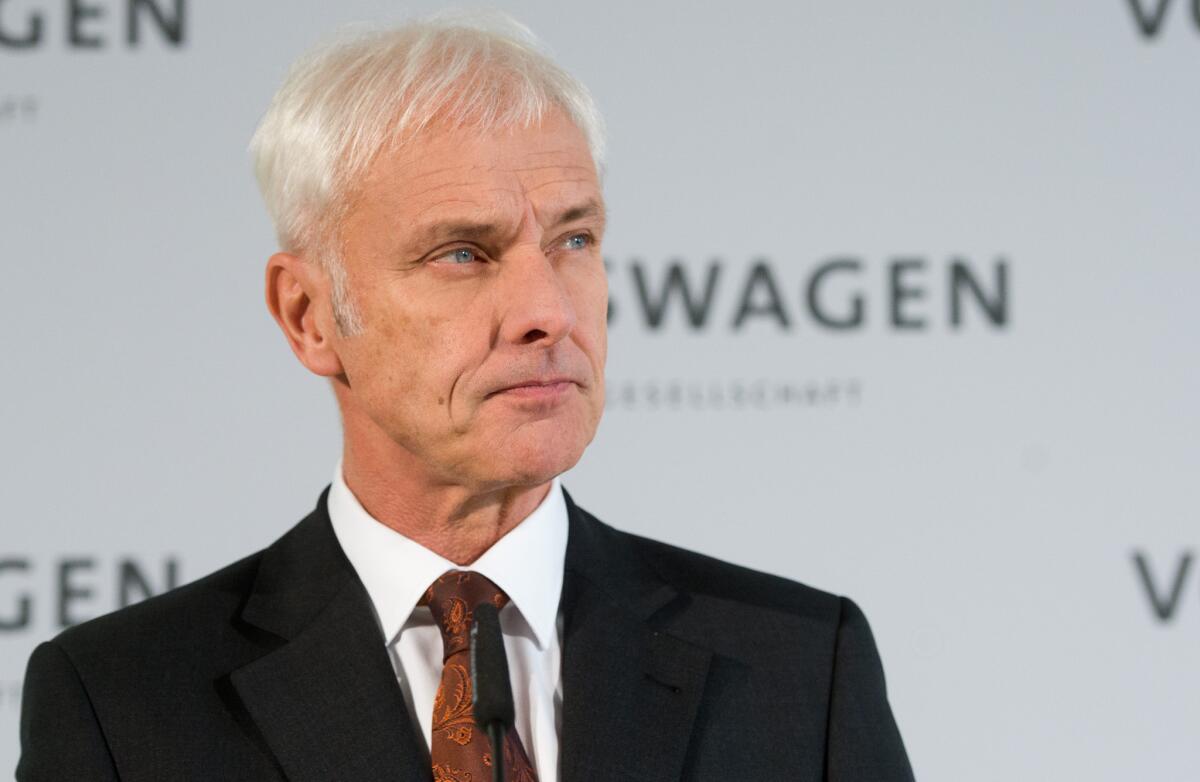 Matthias Mueller, Volkswagen chief executive, speaks at a news conference in Wolfsburg, Germany, on Friday.