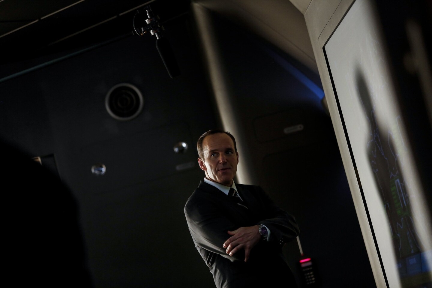 Clark Gregg as agent Phil Coulson during a scene.