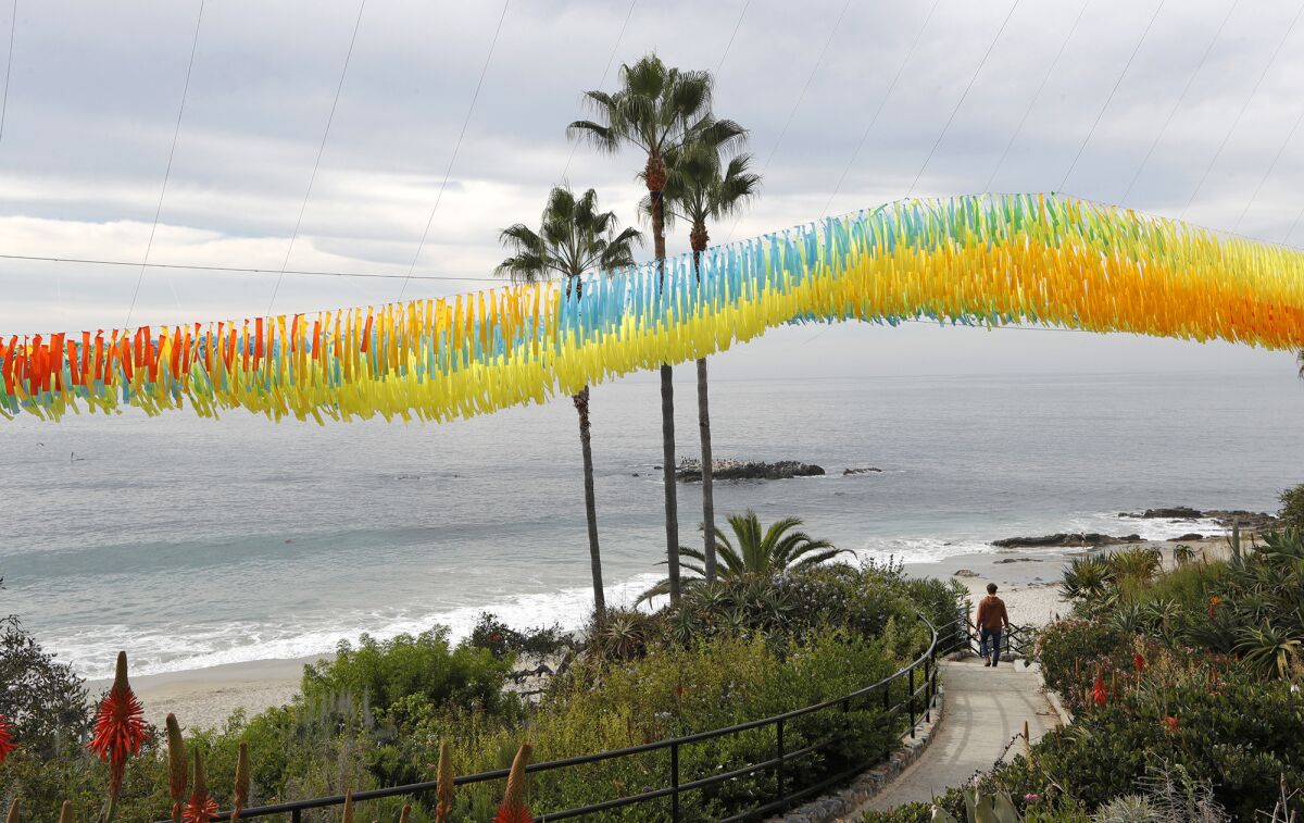 Laguna Art Museum's Art and Nature exhibit, Patrick Shearn's Skynet called "Sunset Trace," overlooks Bird Rock.