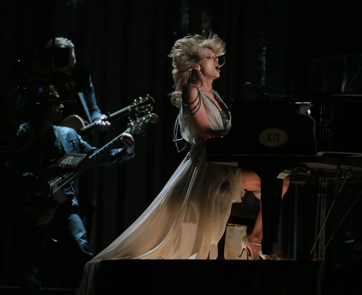 Taylor Swift performing at the 56th annual Grammy Awards at Staples Center in Los Angeles in January.