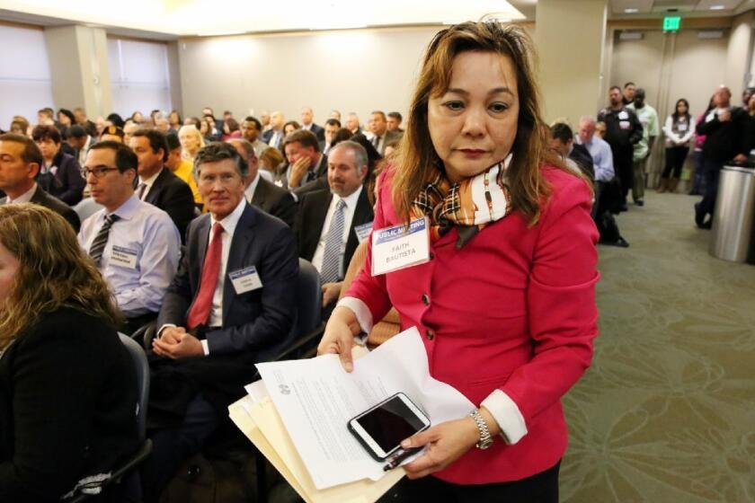 The National Diversity Coalition, an advocate for minorities, has dropped demands for a Federal Reserve hearing into Royal Bank of Canada's takeover of City National Bank. Above, coalition leader Faith Bautista at a Fed hearing into CIT Group's plans to acquire Pasadena's OneWest Bank.