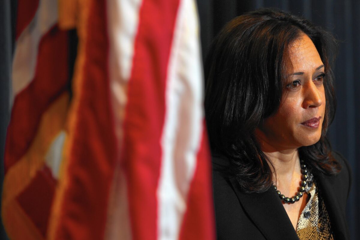 Atty. Gen. Kamala Harris, at a news conference this month, has been endorsed by the L.A. Police Protective League, a reminder that potential challenger Antonio Villaraigosa's ties to organized labor have frayed since he was mayor of Los Angeles.