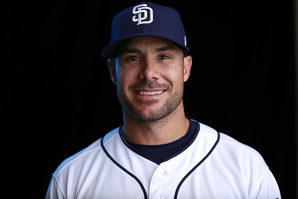 San Diego Padres first base coach Skip Schumaker on Feb. 21, 2018. (Photo by K.C. Alfred/ San Diego Union -Tribune)