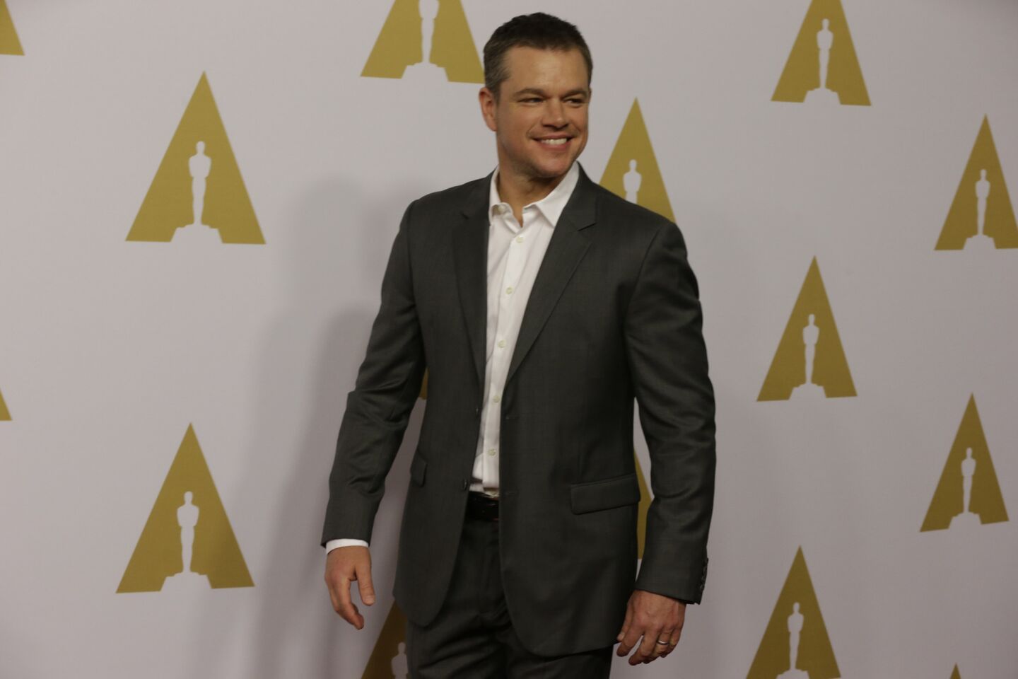 Matt Damon arrives for the 88th annual Academy Awards luncheon at the Beverly Hilton Hotel.