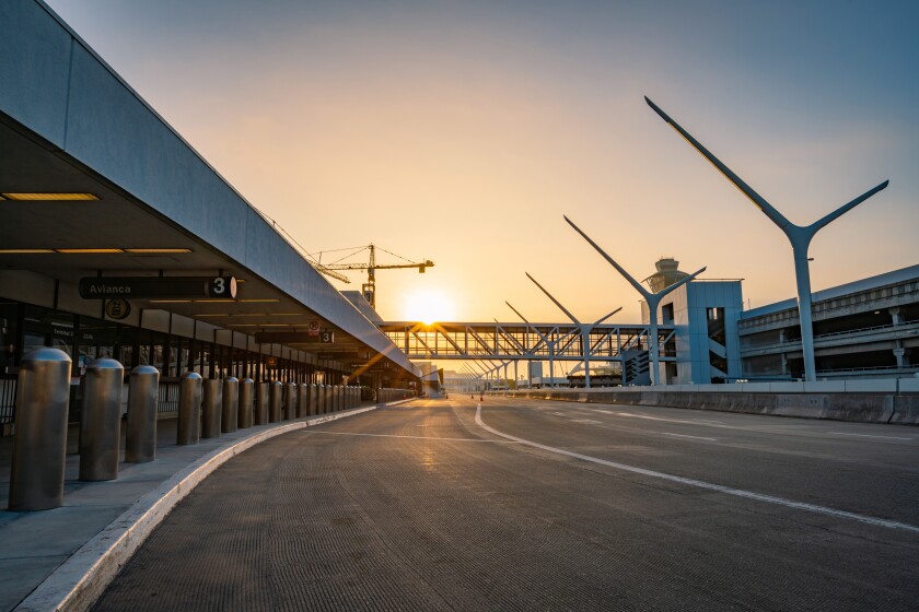 AJ Bleyer photo of Los Angeles International Airport, not a single person in sight.
