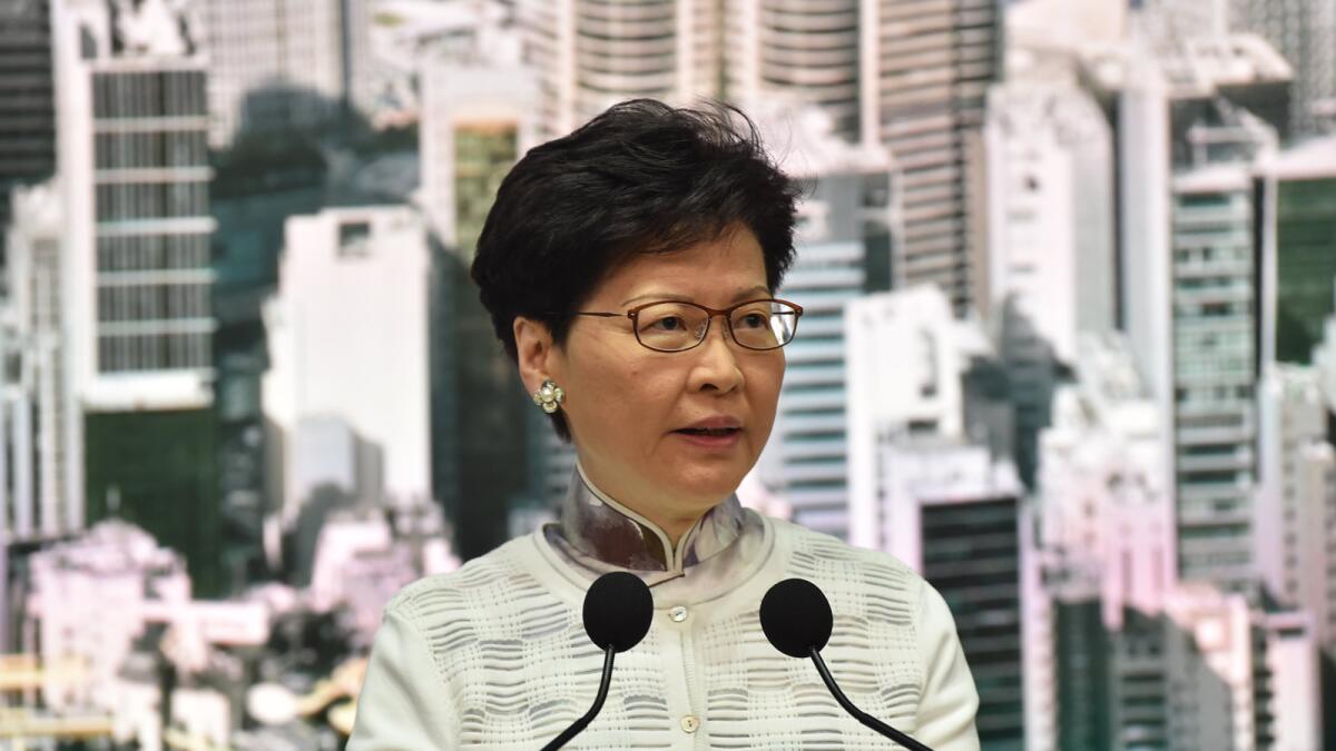 Chief Executive Carrie Lam speaks Saturday at a news conference in Hong Kong.