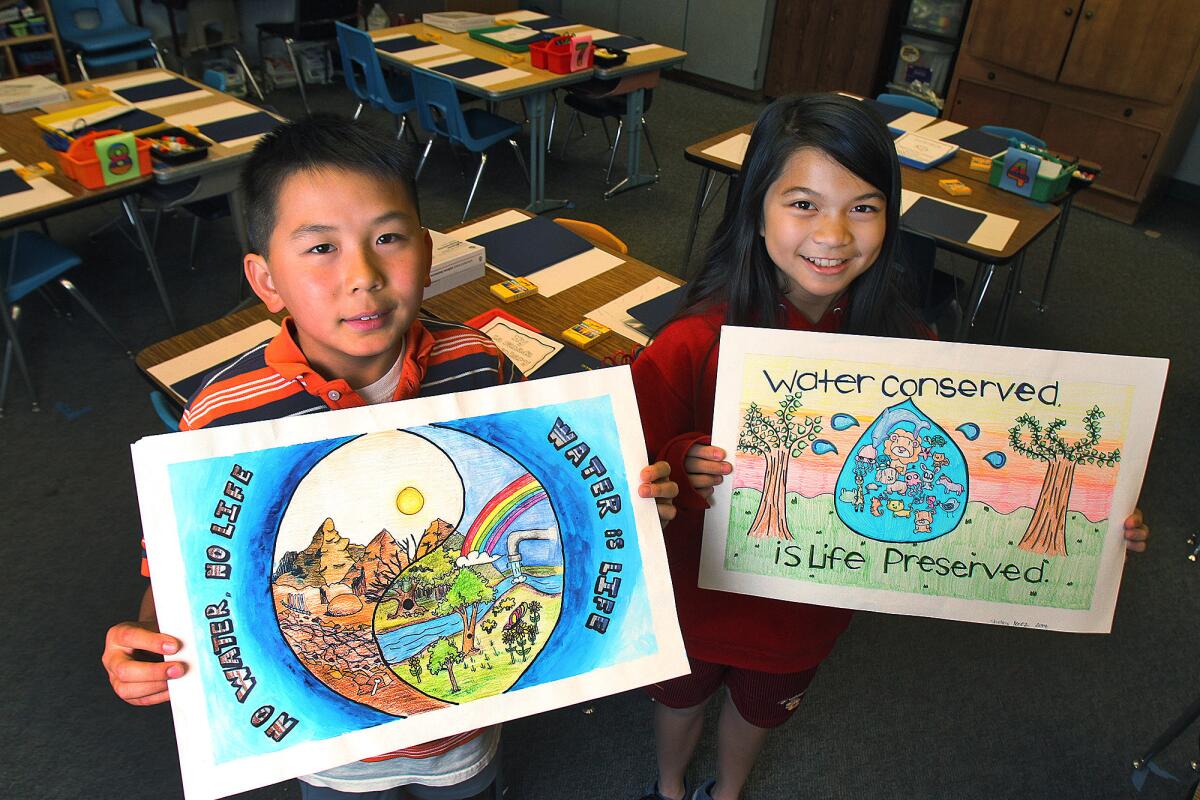 Derek Jian and Shelby Perez — then 10- and 11-year-old students, respectively, at La Cañada Elementary — were the winners of the "Water is Life" art contest, sponsored by Foothill Municipal Water District, in 2014.