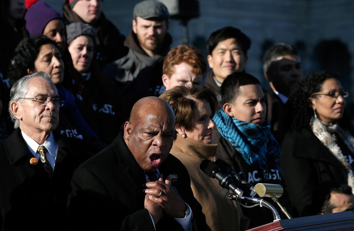 Rep. John Lewis (D-Ga.) speaks during an immigration event with members of Fast for Families immigration reform movement, as well as other members of the House, on the steps of the U.S. Capitol in Washington, D.C.