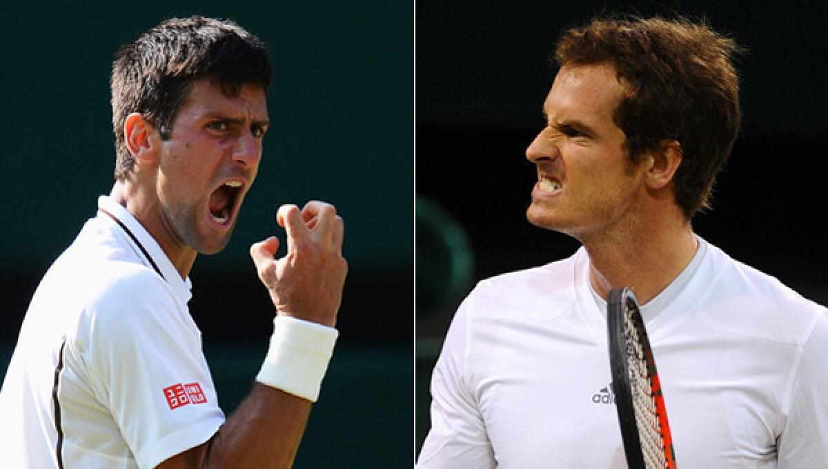 Novak Djokovic, left, will face Andy Murray for the Wimbledon men's singles championship on Sunday.