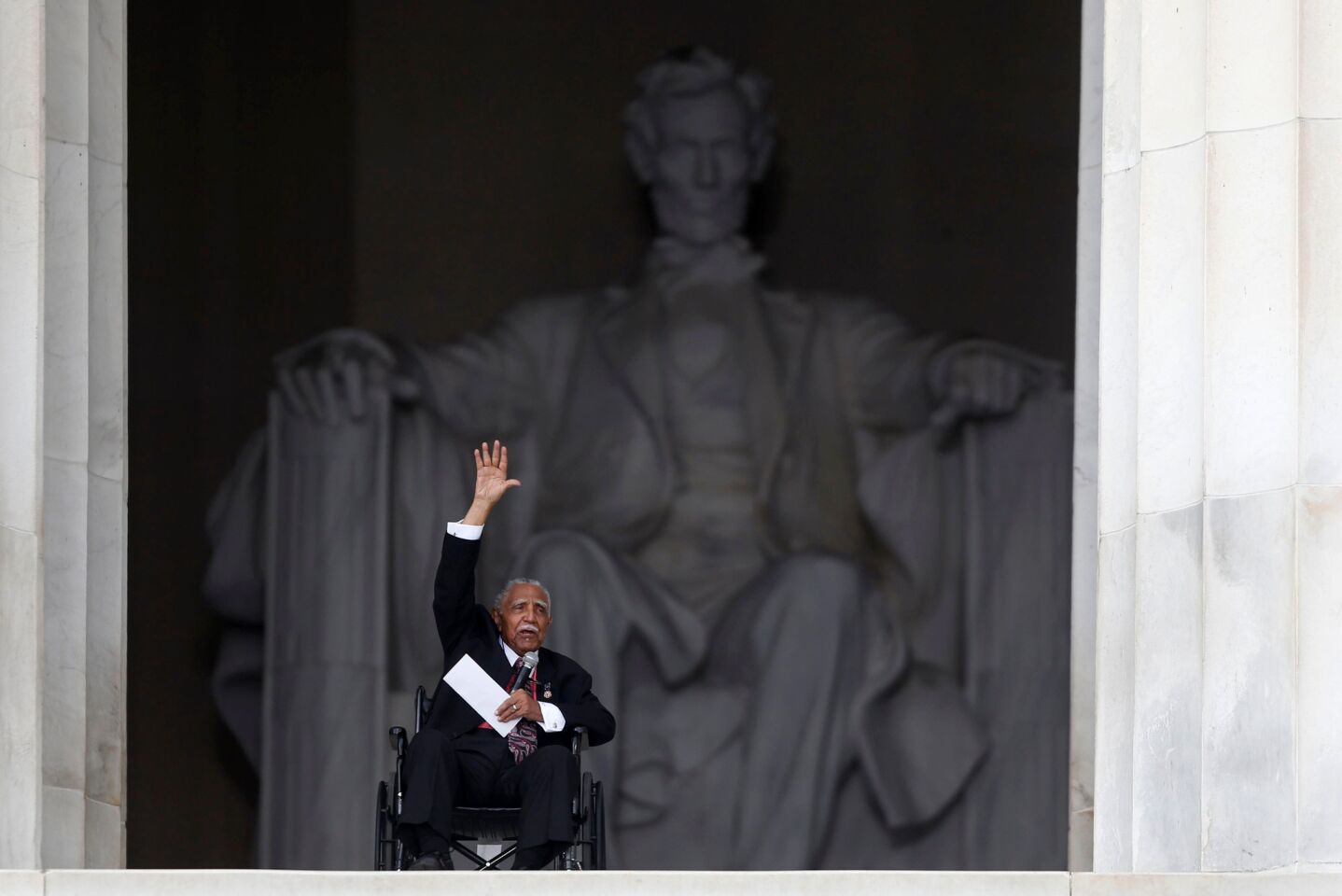 Rev. Joseph Lowery, former president of the Southern Christian Leadership Conference, speaks at the 50th Anniversary of the March on Washington at the Lincoln Memorial.