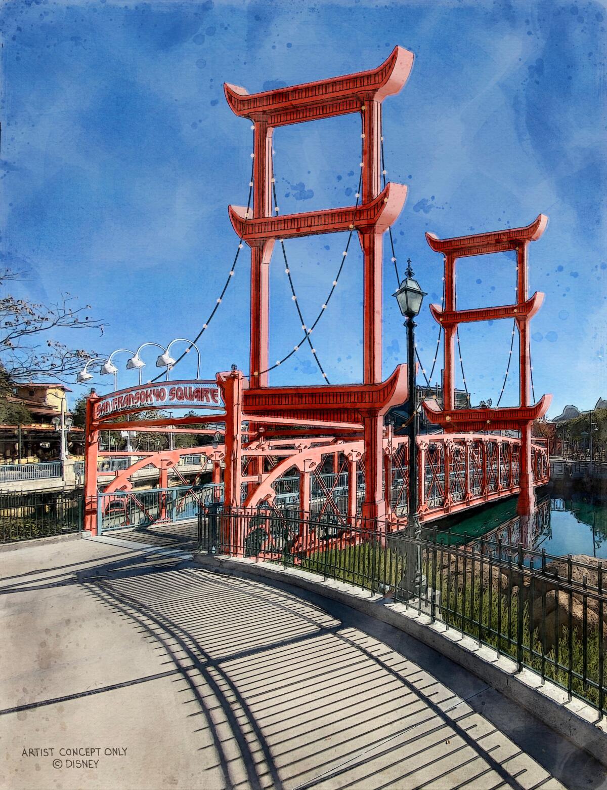 a rendering of the San Fransokyo Gate Bridge