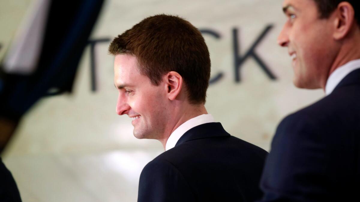 Snap Inc. Chief Executive Evan Spiegel appears at the New York Stock Exchange on Thursday.