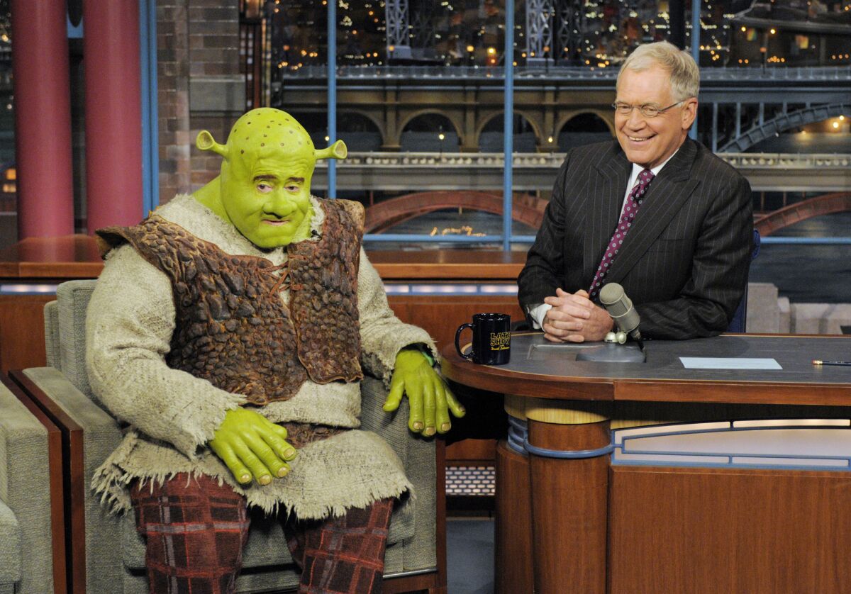 Regis Philbin dressed up as Shrek on "Late Show With David Letterman" on April 22, 2009.