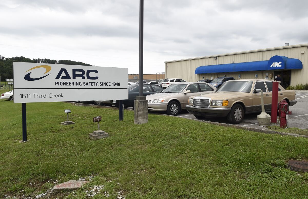 FILE- This July 14, 2015, file photo shows the ARC Automotive manufacturing plant in Knoxville, Tenn. A second person has been killed by an exploding air bag inflator made by a Tennessee company that has been under investigation by a federal agency for more than six years without any resolution. On Wednesday, Oct. 13, 2021, the National Highway Traffic Safety Administration posted recall documents filed by General Motors that revealed the second death, the driver of a 2015 Chevrolet Traverse SUV with an ARC inflator that blew apart, spewing shrapnel. (Adam Lau/Knoxville News Sentinel via AP)