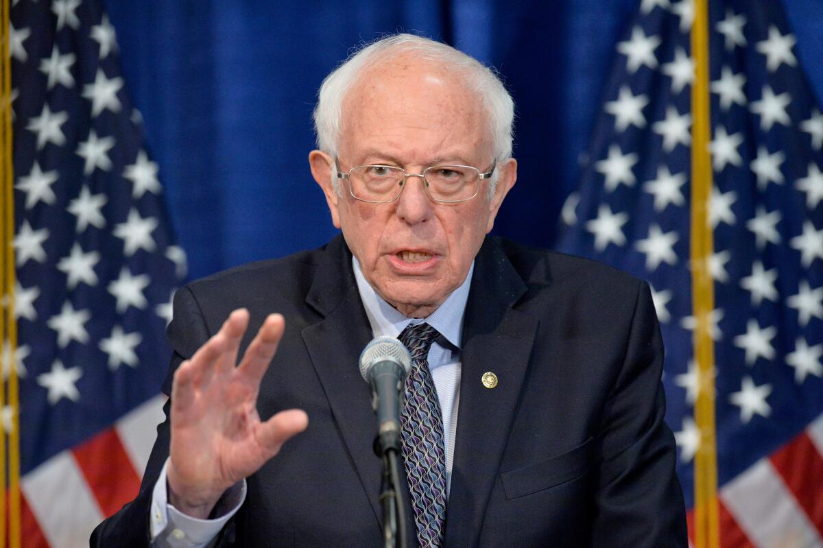 Bernie Sanders holds a news conference in Burlington, Vt., on Wednesday.
